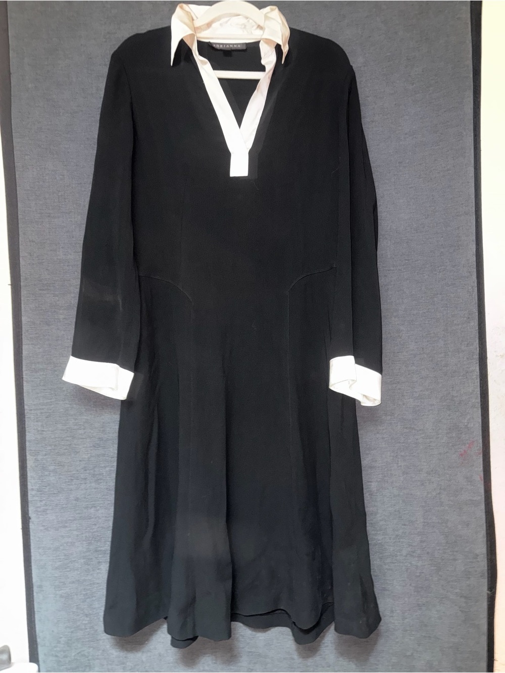 Adrianna Papell Black Long Sleeve Dress with White Collar & Cuffs